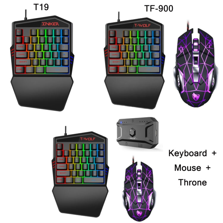 Tastiera a una mano per giochi mobili T-WOLF , Specifiche :, T19 Keyboard, TF-900 Set, Keyboard + Mouse + Throne