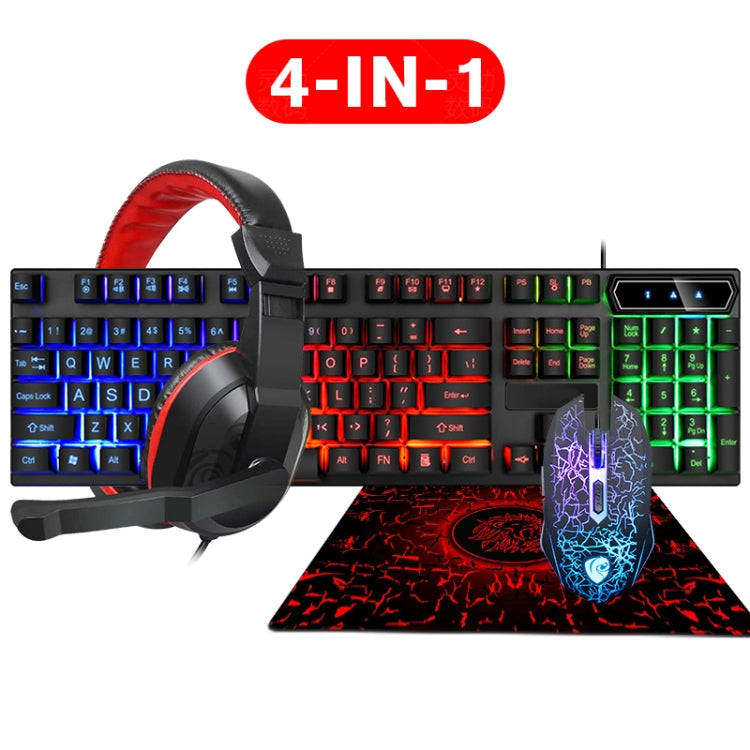 LD-126 Tastiera luminosa 4 in 1 + mouse + auricolare + set di tappetini per mouse