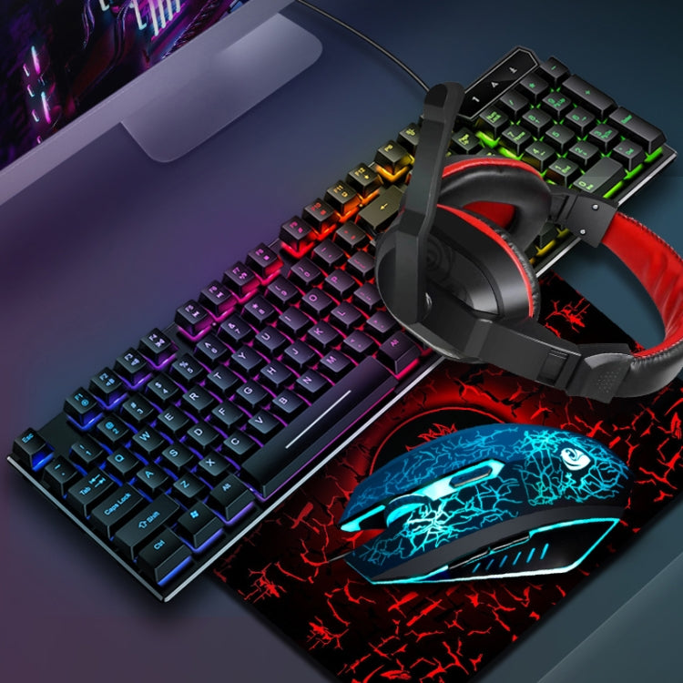 LD-126 Tastiera luminosa 4 in 1 + mouse + auricolare + set di tappetini per mouse