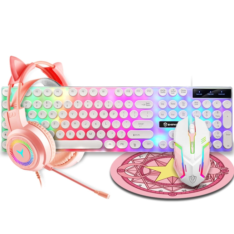 Shipadoo LD-122 Tastiera 4 in 1 Girly Glowing + Mouse + Auricolare + Set di tappetini per mouse