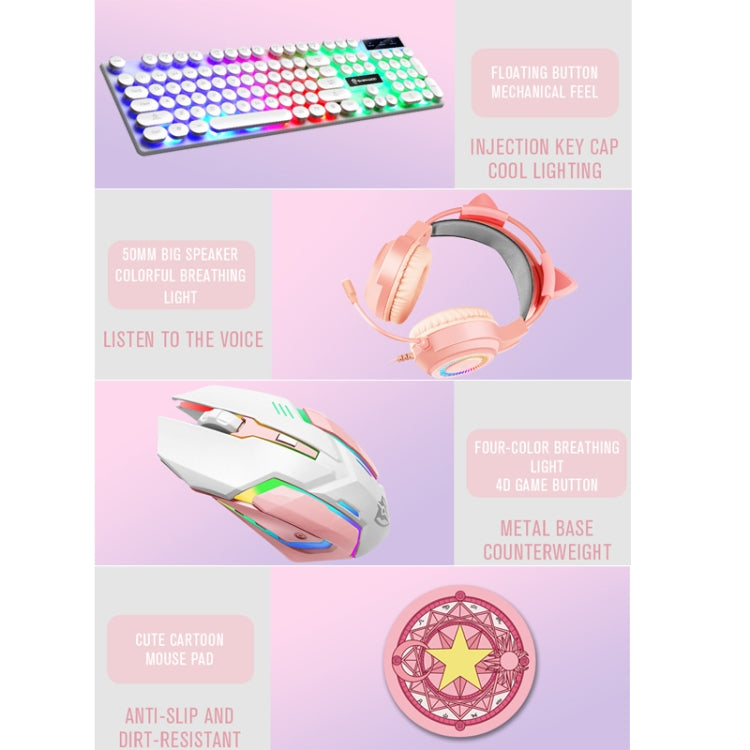 Shipadoo LD-122 Tastiera 4 in 1 Girly Glowing + Mouse + Auricolare + Set di tappetini per mouse