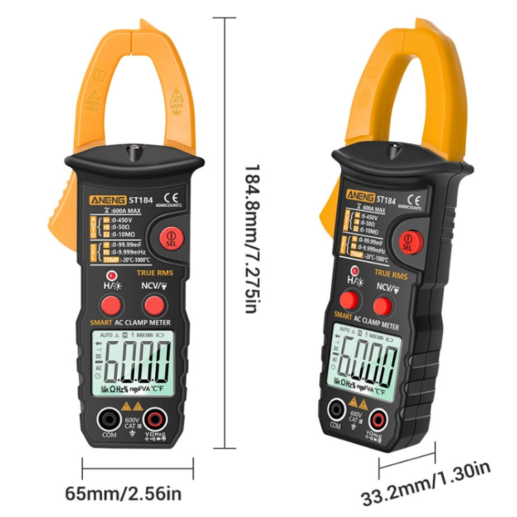 ANENG ST184 Identifica automaticamente il multimetro digitale intelligente a morsetto, Red, Black, Yellow