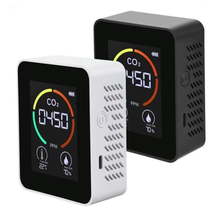 Misuratore di CO2 e qualità dell'aria con display di temperatura e umidità (semiconduttore, Bianco)