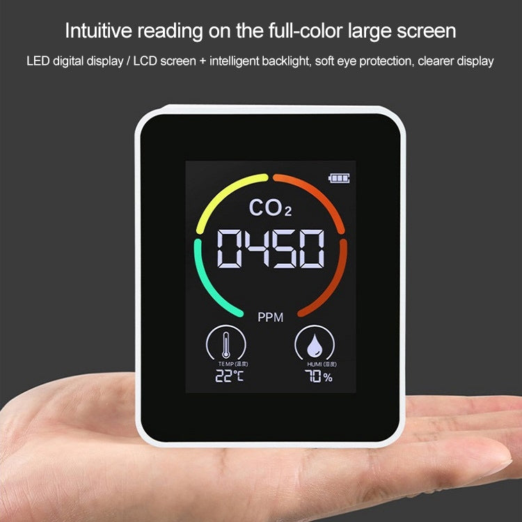 Misuratore di CO2 e qualità dell'aria con display di temperatura e umidità (semiconduttore, Bianco)