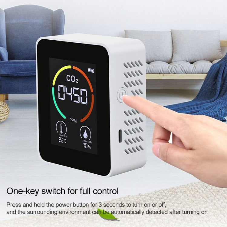 Misuratore di CO2 e qualità dell'aria con display di temperatura e umidità (semiconduttore, Bianco)
