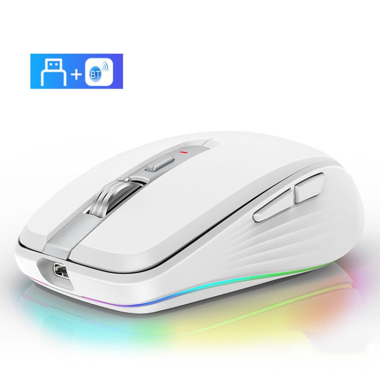 Mouse RGB ricaricabile Fmouse M303 2400 DPI Bluetooth e 2.4G a doppia modalità, Gray, Pink, White