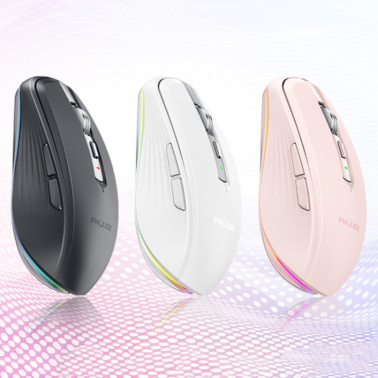 Mouse RGB ricaricabile Fmouse M303 2400 DPI Bluetooth e 2.4G a doppia modalità, Gray, Pink, White
