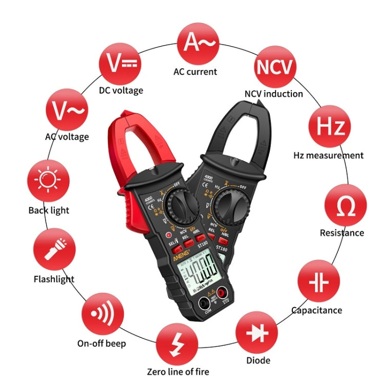 ANENG ST180 Multimetro di tensione intelligente CA e CC con morsetto per display digitale, Red, Black, Yellow