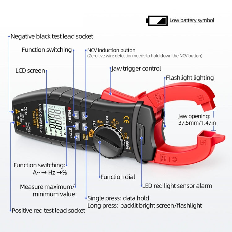 ANENG Misuratore digitale multifunzionale a pinza CA e CC, ST190 Red, ST190 Black, ST191, ST192 600A DC Current, ST193 Intelligent Automatic