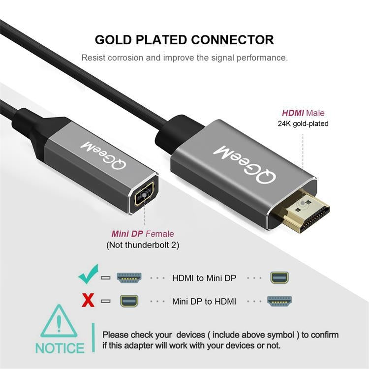 QGeeM QG-HD02 Convertitore HDMI singolo a Mini DP