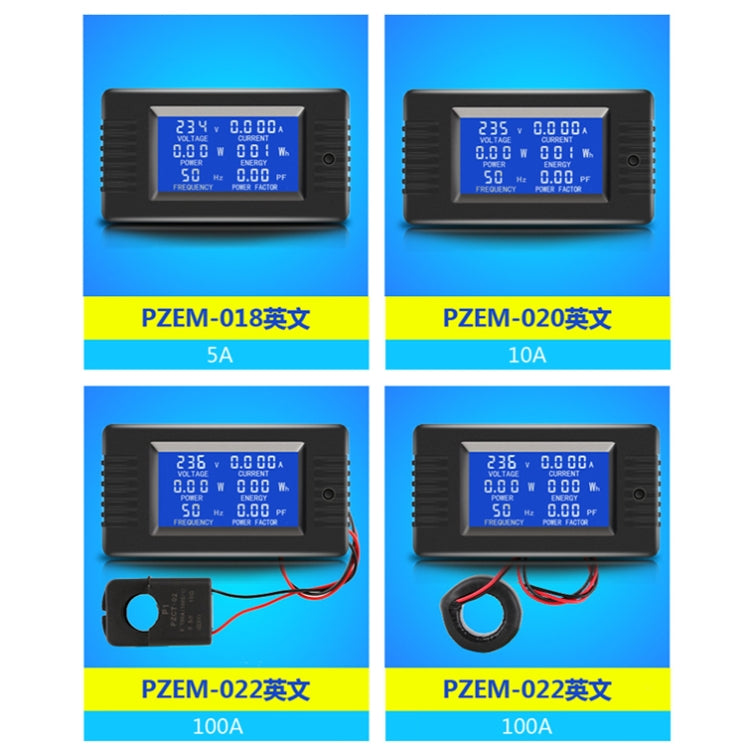 Peacefair versione inglese monitor di alimentazione con display digitale AC multifunzionale, 5A, 10A, 100A (Closed CT), 100A (Open and Close CT)