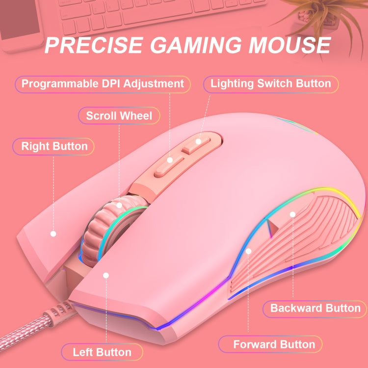 E32 7 tasti 3200 DPI Pink Girls RGB Mouse da gioco con cavo incandescente, interfaccia:, Type-C, USB