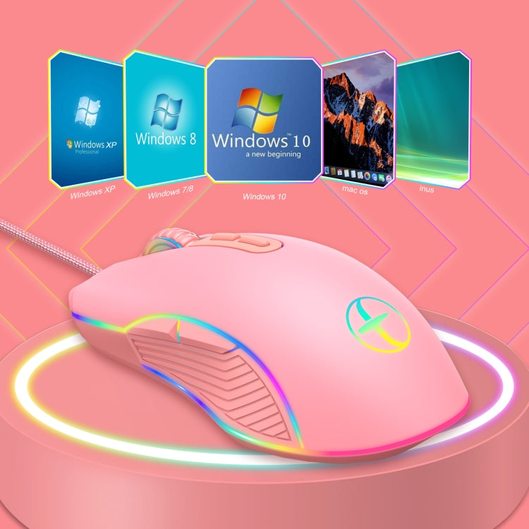 E32 7 tasti 3200 DPI Pink Girls RGB Mouse da gioco con cavo incandescente, interfaccia:, Type-C, USB