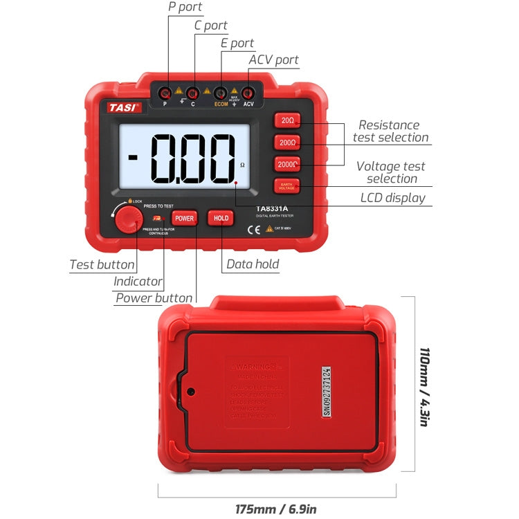 TASI TA8331A Tester di resistenza di terra Misuratore di resistenza di terra digitale ad alta precisione, TASI TA8331A