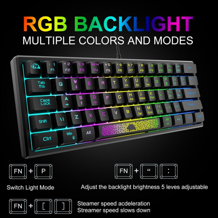 ZIYOU LANG K61 62 Tasti Illuminazione RGB Mini Tastiera cablata da gioco, Lunghezza cavo: 1,5 m, K61 Black, K61 White, K61 Blue
