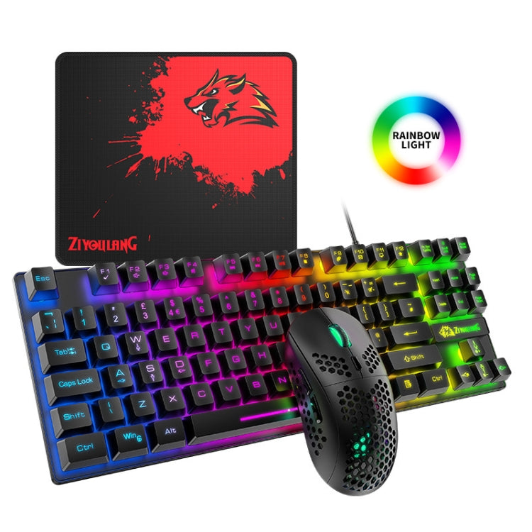 ZIYOU LANG T2 Set di tastiera e mouse luminosi meccanici da gioco a 88 tasti, lunghezza cavo: 1,6 m, T2 Black, T2 White, T2 Blue