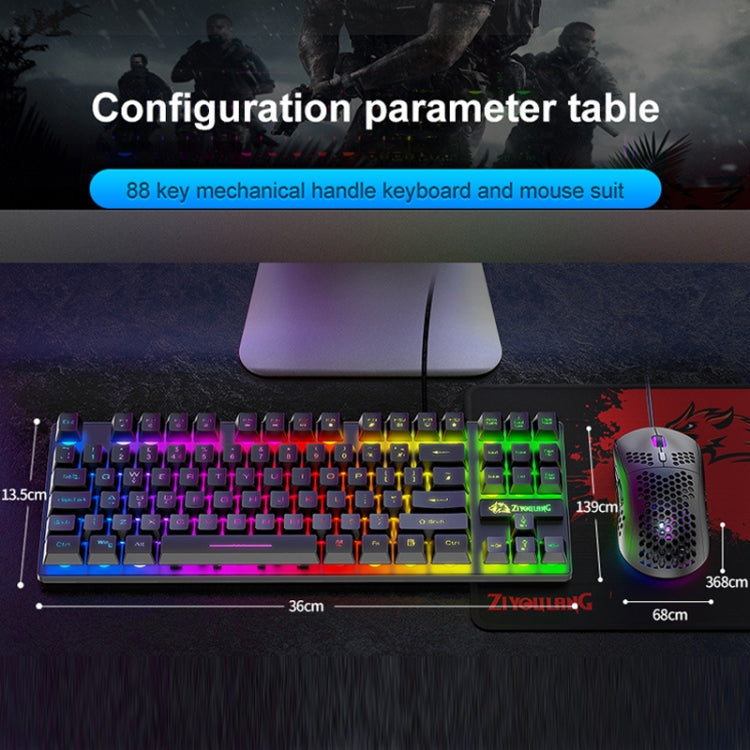 ZIYOU LANG T2 Set di tastiera e mouse luminosi meccanici da gioco a 88 tasti, lunghezza cavo: 1,6 m, T2 Black, T2 White, T2 Blue