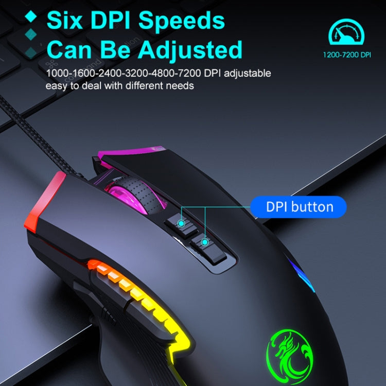 IMICE T70 Mouse da gioco cablato programmabile con illuminazione RGB a 7200 DPI a 8 pulsanti, lunghezza cavo: 1,8 m, T70