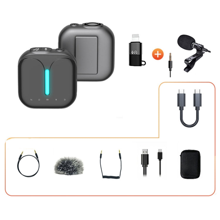 Microfono lavalier wireless professionale per esterni con cancellazione del rumore, Type-C, Type-C+Apple Adapter, Type-C+External Microphone, Type-C+Apple Adapter+External Microphone