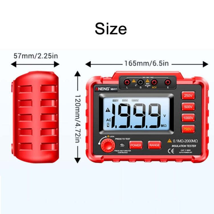 ANENG MH11 Tester di tensione di resistenza di isolamento digitale ad alta tensione, Red, Green