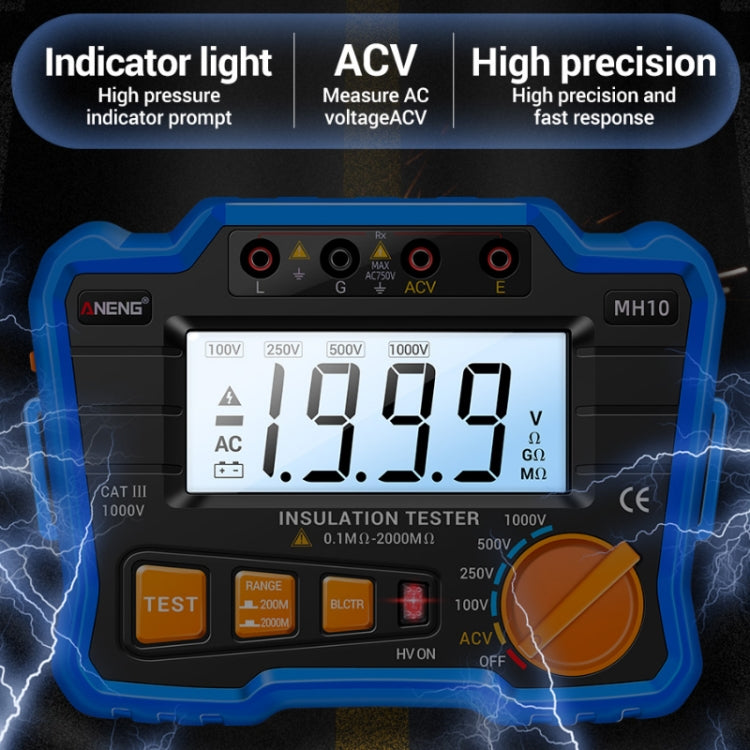 ANENG MH10 Tester di resistenza di isolamento digitale ad alta precisione, Orange, Blue