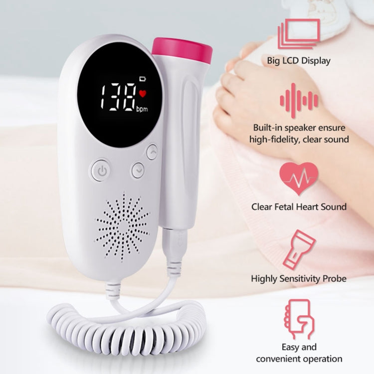 W8-25 Doppler della frequenza cardiaca fetale Monitor del battito cardiaco domestico alimentato a batteria
