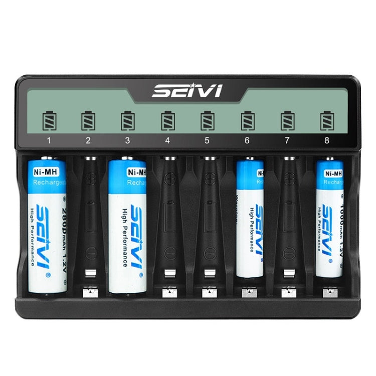 Caricabatteria USB per batteria NiMH con carica a otto slot su schermo SEIVI