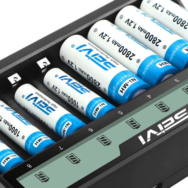 Caricabatteria USB per batteria NiMH con carica a otto slot su schermo SEIVI