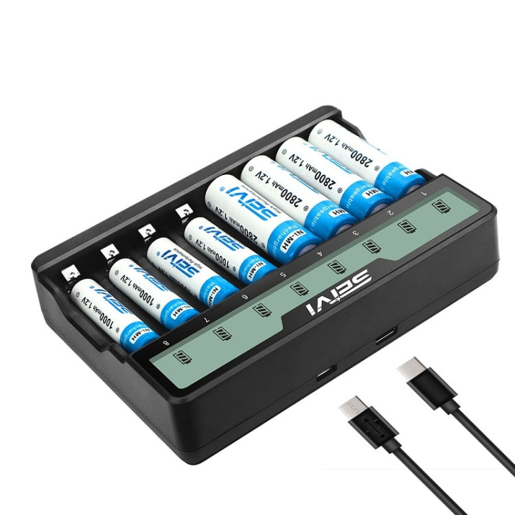 Caricabatteria USB per batteria NiMH con carica a otto slot su schermo SEIVI