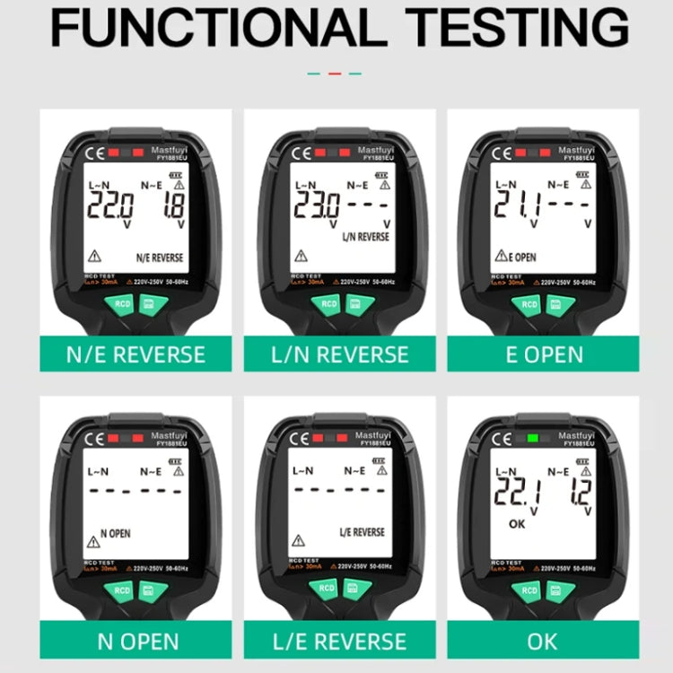 FUYI FY1881 Tester per presa di fase di polarità di alimentazione ad alta precisione, FY1881 EU Plug, FY1881 UK Plug, FY1881 US Plug