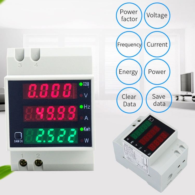 D52-2058 Wattmetro Din rail Volt Current Meter, AC80-300V Built-in CT, AC200-450V Built-in CT