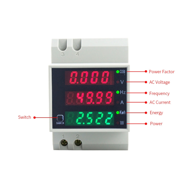D52-2058 Wattmetro Din rail Volt Current Meter, AC80-300V Built-in CT, AC200-450V Built-in CT