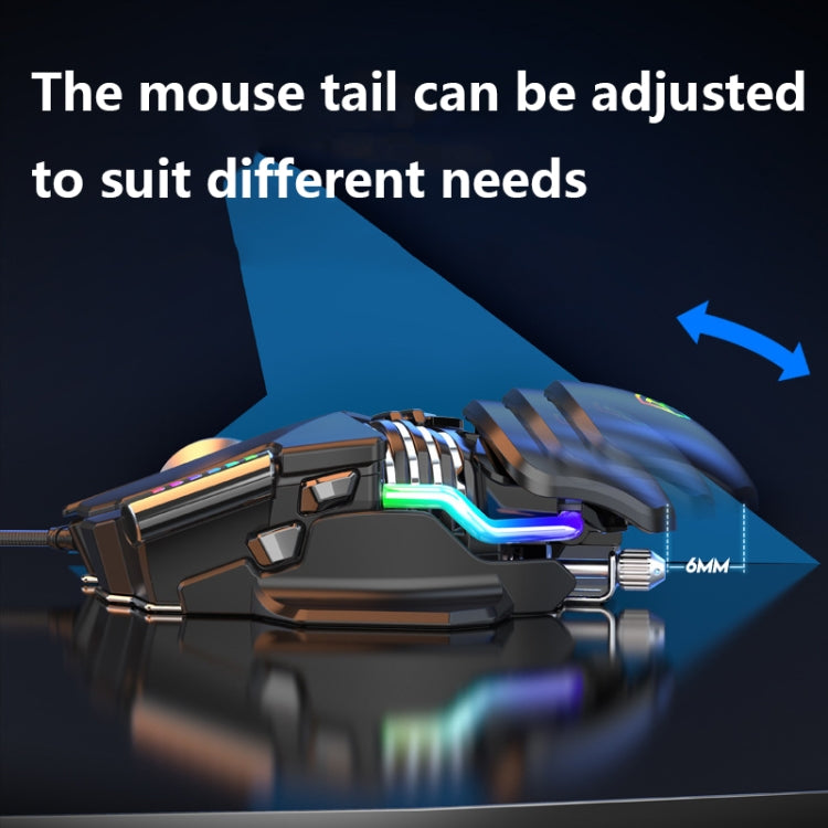 Taijia P3 Mouse cablato regolabile con illuminazione RGB a 6 tasti, Black, White