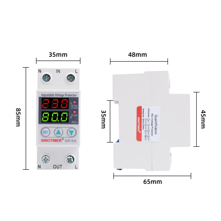 SINOTIMER SVP-916 Protezione da sovratensione e sottotensione regolabile con ripristino automatico, corrente:, 40A, 63A, 80A