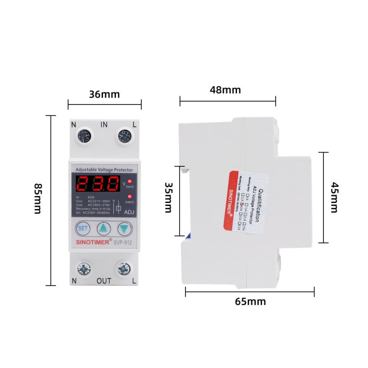 SINOTIMER SVP-912 Protezione da sottotensione intelligente con ripristino automatico regolabile, corrente:, 40A, 63A, 80A