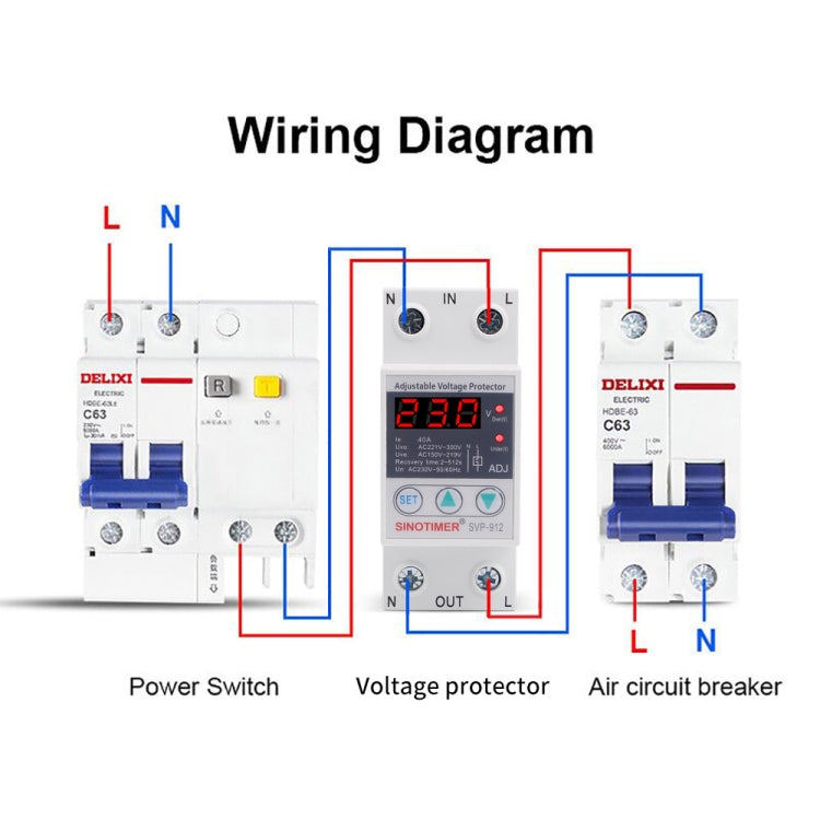 SINOTIMER SVP-912 Protezione da sottotensione intelligente con ripristino automatico regolabile, corrente:, 40A, 63A, 80A