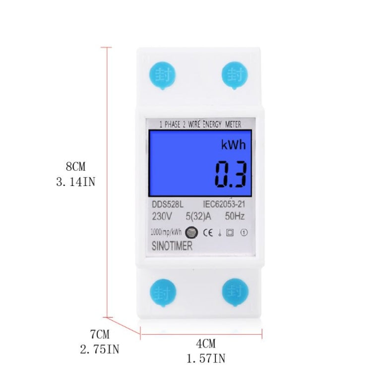 DDS528L Display retroilluminato Contatore di energia ferroviario monofase domestico 5-32A, 230V 50Hz Backlight Display, 110V 60Hz Backlight Display