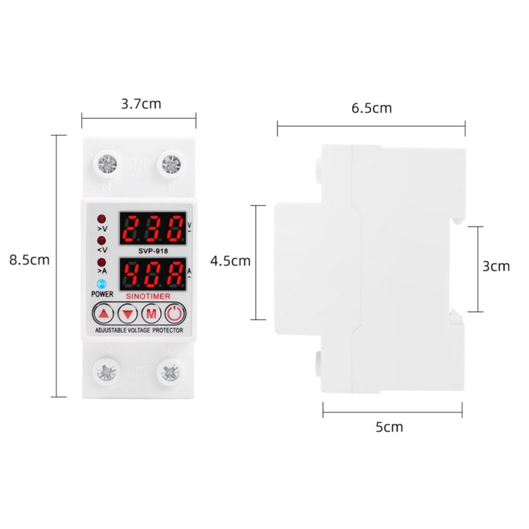 SINOTIMER SVP-918 Protezione da sottotensione intelligente con ripristino automatico regolabile, corrente:, 40A, 63A