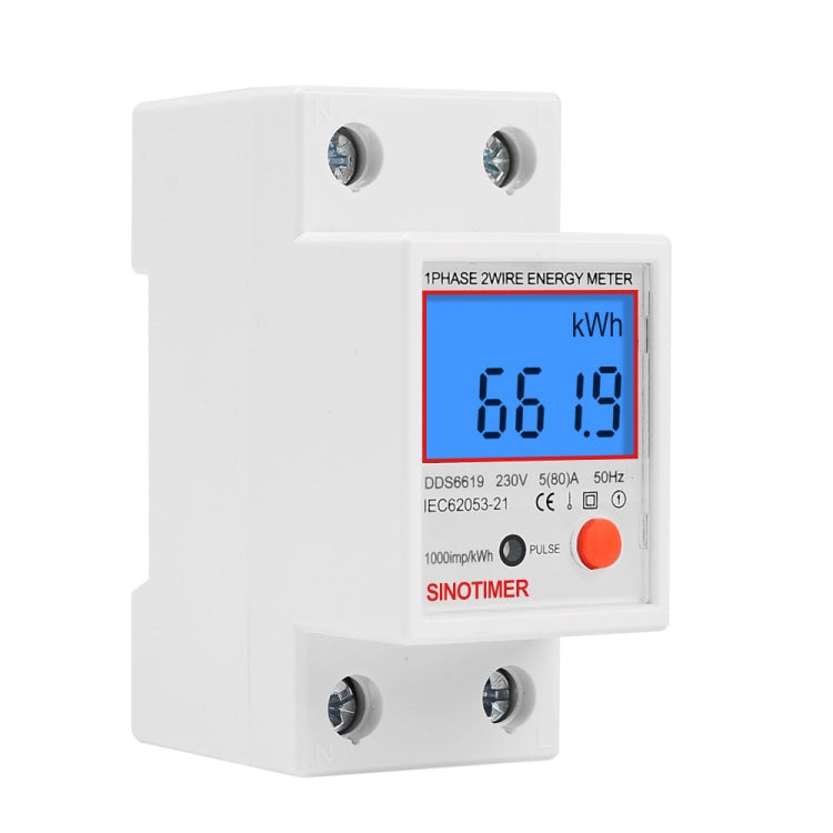 SINOTIMER DDS6619-012 Display retroilluminato Contatore di energia su rotaia monofase per uso domestico 5-80A, DDS6619-012