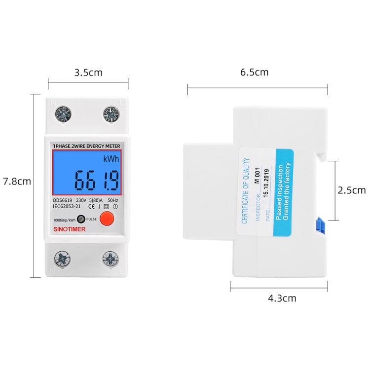 SINOTIMER DDS6619-012 Display retroilluminato Contatore di energia su rotaia monofase per uso domestico 5-80A, DDS6619-012