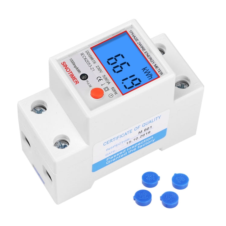 SINOTIMER DDS6619-012 Display retroilluminato Contatore di energia su rotaia monofase per uso domestico 5-80A, DDS6619-012