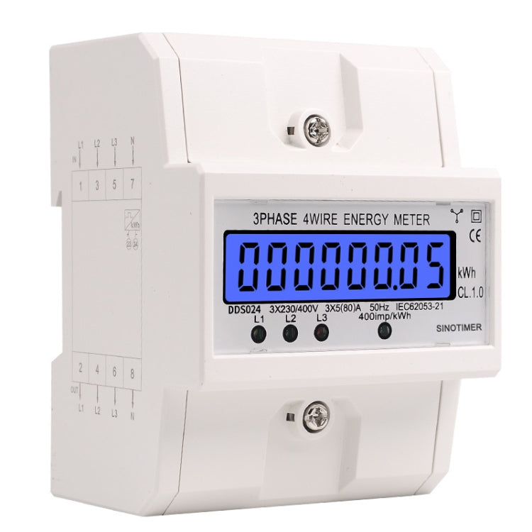 SINOTIMER Contatore elettrico a binario con display retroilluminato trifase 5-100A 400V, DDS024, DDS024T