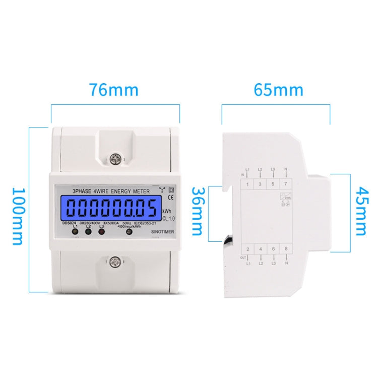 SINOTIMER Contatore elettrico a binario con display retroilluminato trifase 5-100A 400V, DDS024, DDS024T