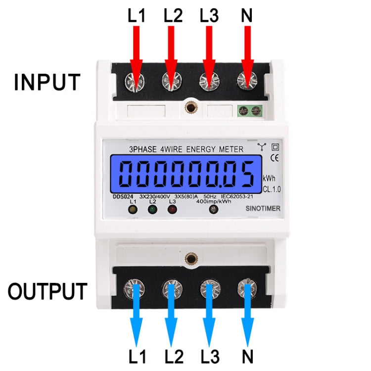 SINOTIMER Contatore elettrico a binario con display retroilluminato trifase 5-100A 400V, DDS024, DDS024T
