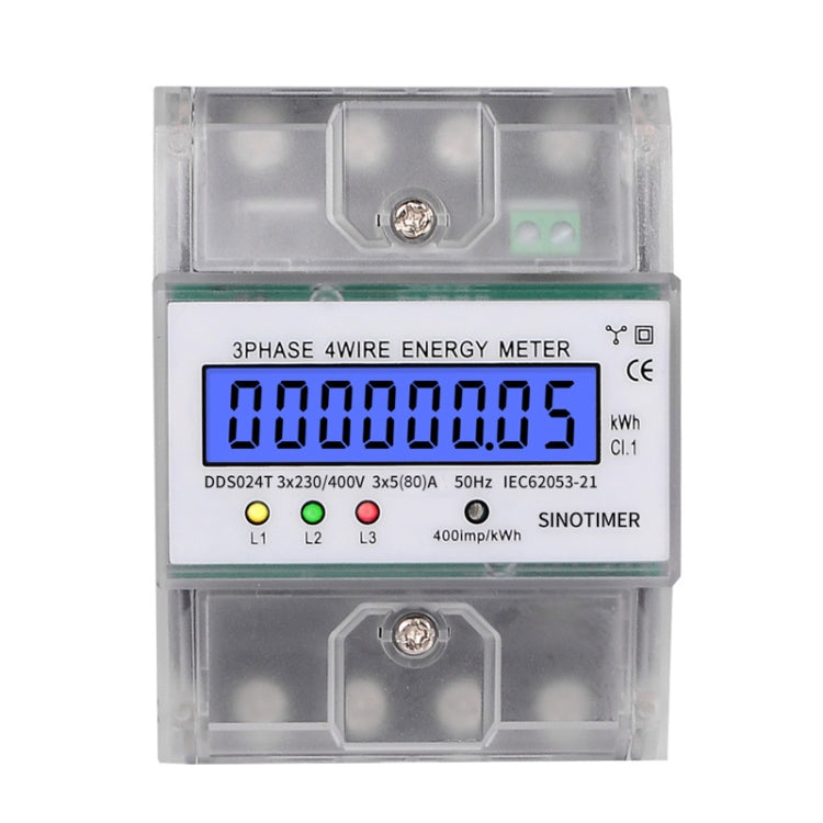 SINOTIMER Contatore elettrico a binario con display retroilluminato trifase 5-100A 400V, DDS024, DDS024T