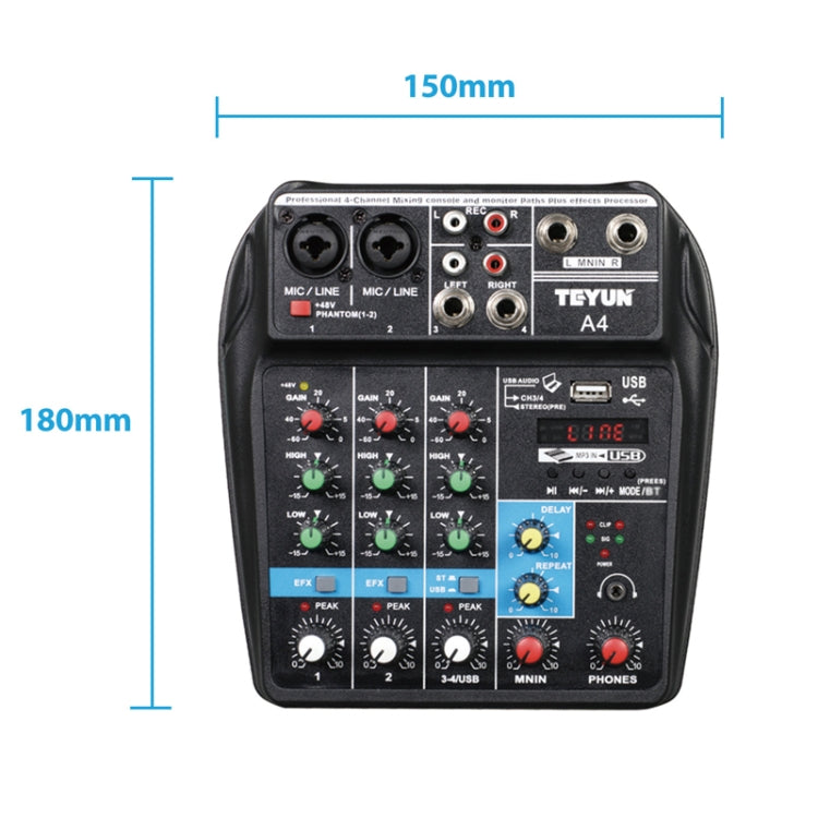 Mixer digitale per microfono piccolo a 4 vie TEYUN A4 Effetto di registrazione dal vivo