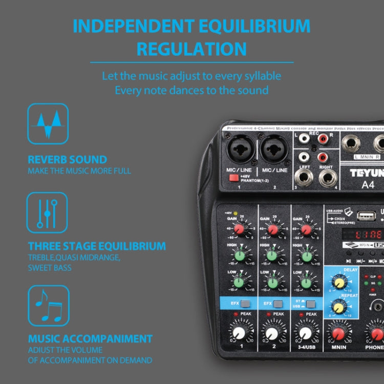 Mixer digitale per microfono piccolo a 4 vie TEYUN A4 Effetto di registrazione dal vivo
