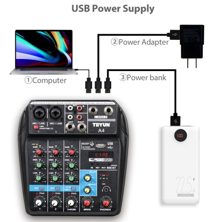 Mixer digitale per microfono piccolo a 4 vie TEYUN A4 Effetto di registrazione dal vivo
