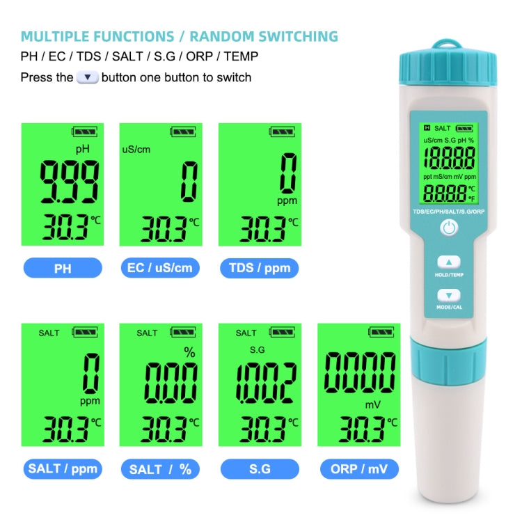 C-600A 7 in 1 penna di monitoraggio temperatura/salinità/PH/TDS/EC/ORP/SG, C-600A