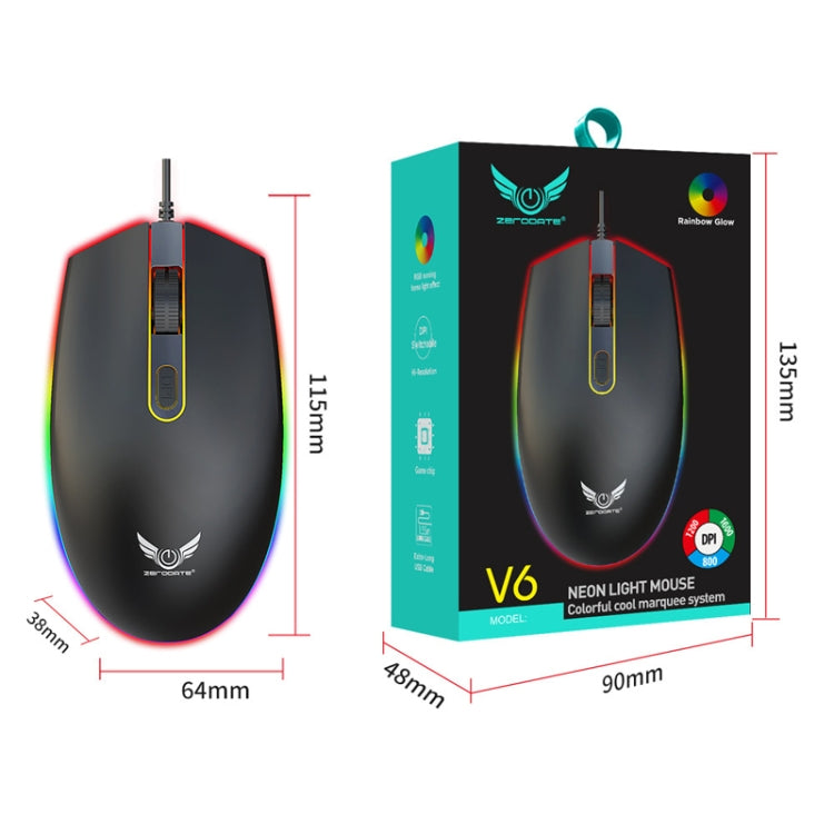 Zerodate V6 4 Tasti 1600 DPI Gioco Colorato RGB Marquee USB Luminoso Mouse cablato, Lunghezza cavo: 1,35 m